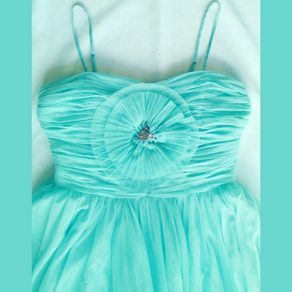 Flowing Aqua Blue Spring Formal Prom Gown Dress - Picture 4 of 8